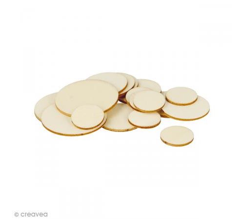 Formes plates rondes en bois à décorer - 1 à 3 cm - 129 pcs