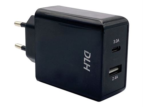 DLH DY-AU2640B - Adaptateur secteur - 24 Watt - 4.8 A - 2 connecteurs de sortie (USB, USB-C) - noir