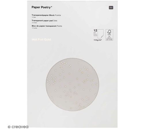 Bloc papier scrap transparent - Hot Foil Gold - Points dorés - A4 - 12 pcs