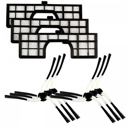 Menalux MRK02 3 Filtres Hygiène Lavables + 6 Brosses Latérales pour Aspirateur Adaptable pour Samsung Navibot