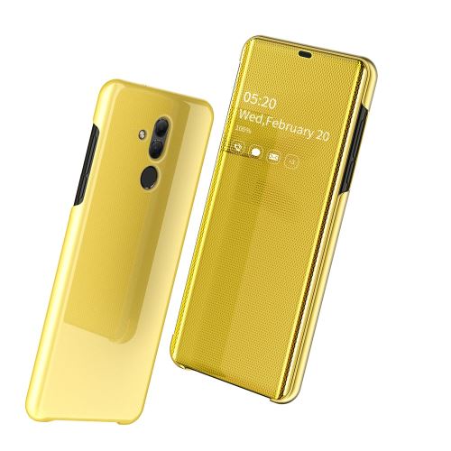 Etui en PU fenêtre de vue en miroir or pour votre Huawei Mate 20 Lite