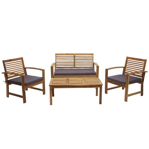 Garniture de jardin HWC-E99, ensemble canapé fauteuil, set de balcon, bois massif d'acacia, coussin gris foncé