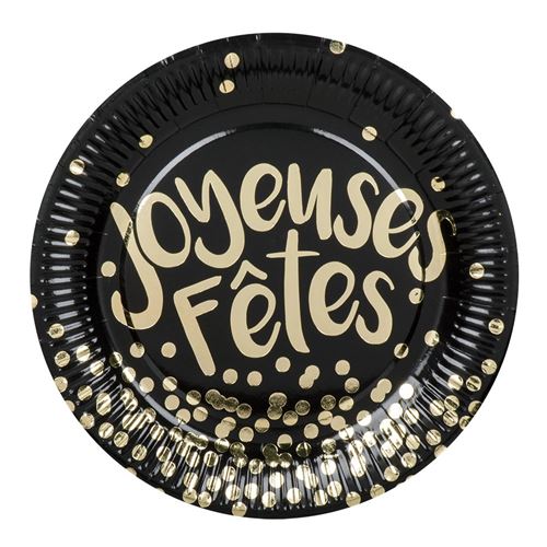 6 assiettes joyeuses fêtes noirs