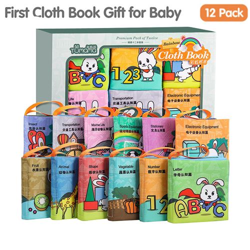 Livre d'éveil pour Bébé en Tissu jeu de cerveau pour0-1-3 ans Pas déchiré non Toxique 12PC - Couleur 025