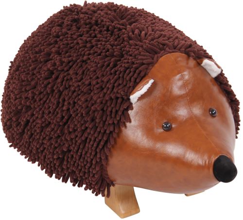 Pouf pour enfants Iringa en forme d'hérisson - Tabouret pour enfants coque Bois Revêtement Similicuir fin - Couleur Marron
