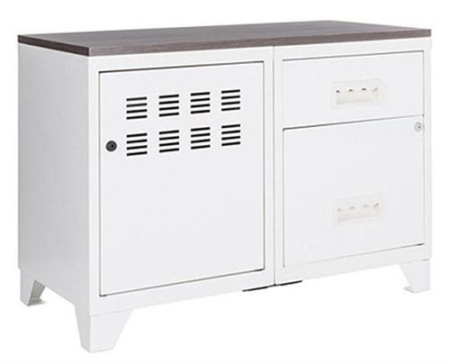 Pierre Henry - Meuble rangement métal 1 porte 2 tiroirs Blanc