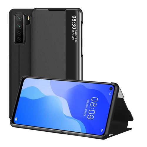 Étui Portefeuille pour Huawei P40 Lite 5G en Cuir à Rabat Antichoc avec Fenêtre d’affichage intelligente - Noir