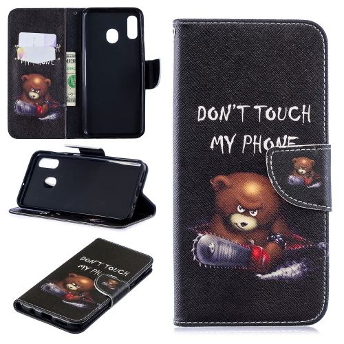 Etui en PU feuille de papier pour l'impression de motifs l'ours et ses avertissements pour votre Samsung Galaxy A20/A30