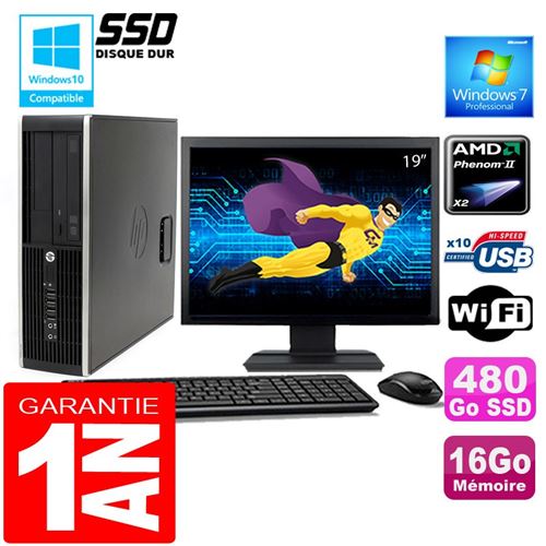 PC HP Compaq 6005 Pro Sff Amd Phenom II Ram 16Go Disque 480Go SSD WiFi Ecran 19'