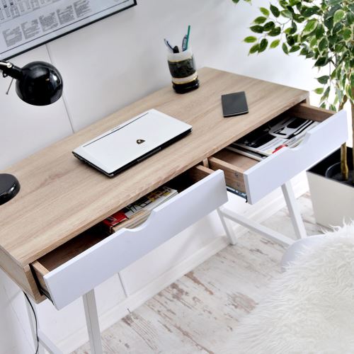 Bureau Scandinave Bureau Design Falun 100 Cm Blanc Chene Sonoma 2 Tiroirs Achat Prix Fnac