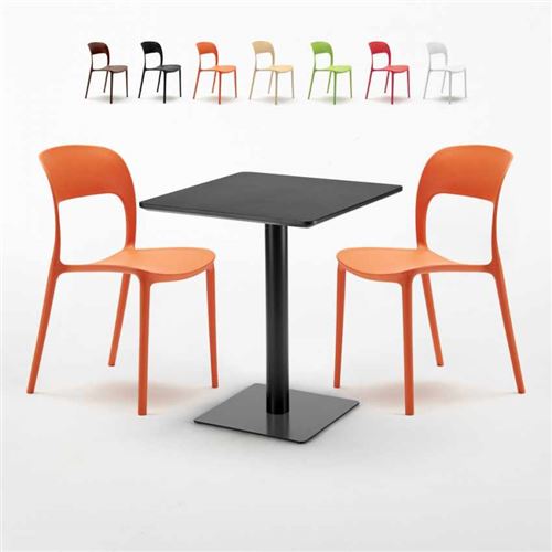 Table noir carrée 60x60 avec deux chaises colorées Restaurant Licorice, Couleur: Orange