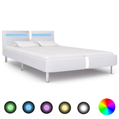 Cadre de lit avec LED Blanc Similicuir 120 x 200 cm