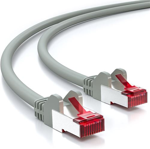 deleyCON 50m CAT6 Câble Réseau - Blindage PIMF S/FTP Cat-6 RJ45 Câble Ethernet - LAN DSL Routeur Modem Point D'accès Patch Panels - Gris