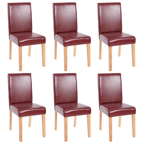 Lot de 6 chaises de séjour Littau, simili cuir, brun rouge, pieds clairs Lot de 6 chaises de séjour Littau, simili cuir, brun rouge, pieds clairs