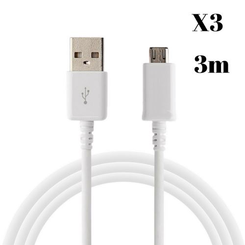 Lot 3 Cables pour ASUS ZENFONE 5 LITE / 4 MAX / 3 MAX / MAX M1 / MAX M2 / GO - Cable Chargeur Micro USB Mesure 3 Metres [Phonillico®]