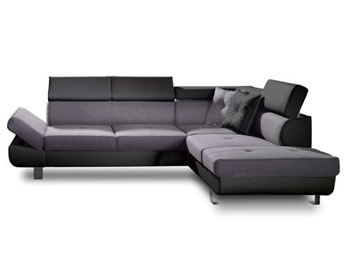 Lisbona - Canap&eacute; d'angle convertible - 5 places - Droit - Noir / Gris 