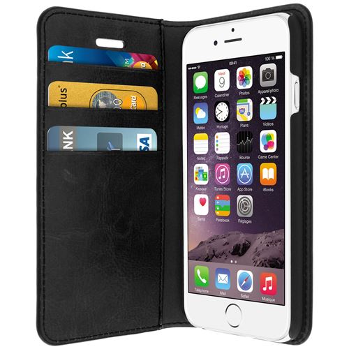 Avizar Étui iPhone 6 , iPhone 6s en cuir veritable et finition surpiqué - Noir