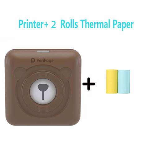 Imprimante thermique Peripage portable sans fil Bluetooth 58 mm avec 2 rouleaux de papier d'impression -marron