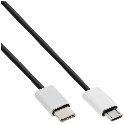 Câble USB 2.0 InLine®, fiche de type C à fiche Micro-B, noir / alu, flexible, 3 m