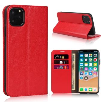 Etui en cuir véritable cheval fou avec support rouge pour ...