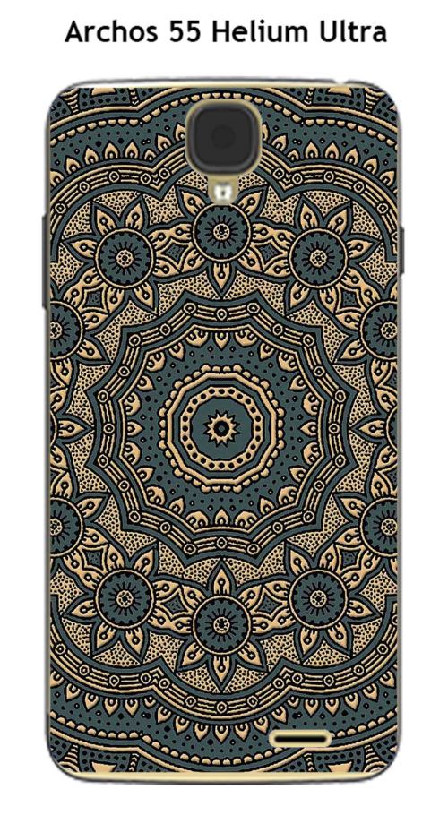 Coque TPU gel souple Archos 55 Helium Ultra design Mandala rosace bicolore Gris & Or