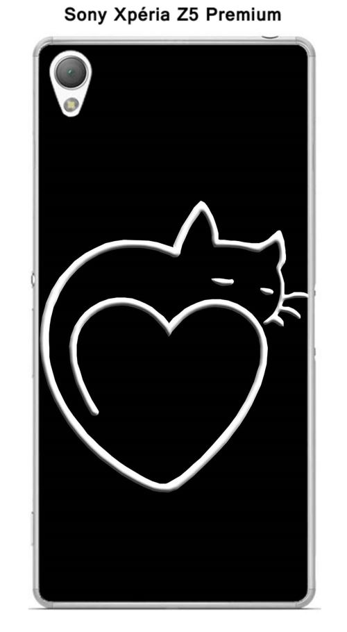 Coque TPU gel souple Sony Xpéria Z5 Premium design Chat cœur fond noir