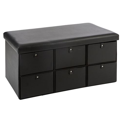 Grand pouf à tiroirs simili noir Atmosphera