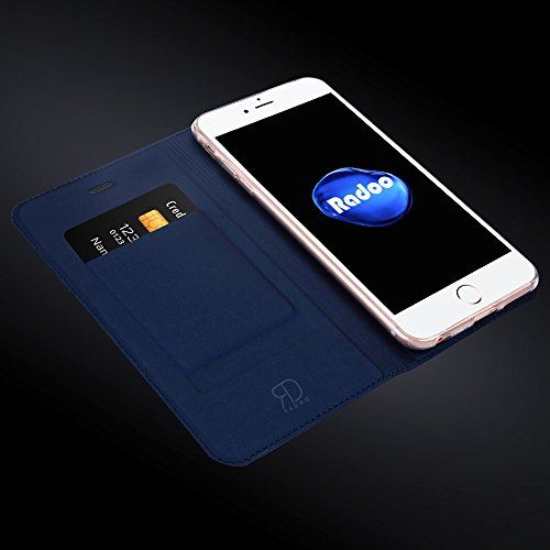 Radoo Coque iPhone 6 Plus,Coque iPhone 6S Plus, Ultra Mince en Cuir PU Premium Housse à Rabat Portefeuille Étui de Bumper Folio à Clapet (Bleu)