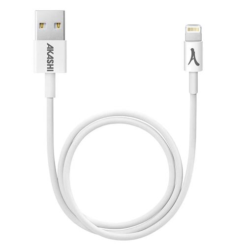 Akashi câble lightning usb pour iphone ipad ipod indicateur led charge synchro blanc