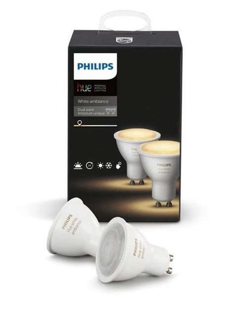 Ampoule connectée Philips Pack x2 Hue White Ambiance GU10
