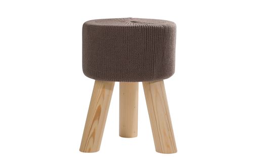 SWEET Lot de 4 Tabourets bas en Tissu Taupe et Pieds en Bois de Pin