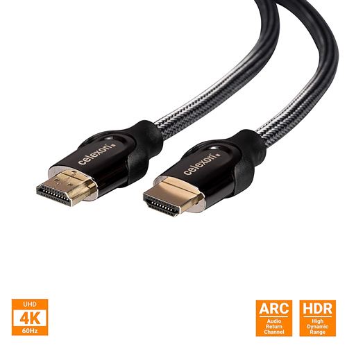 celexon Câble HDMI 2.0 Pro - Mâle-Mâle - 7,5 m - Compatible Jusqu'au UHD-4K avec 60Hz - Standard HDMI2.0a - HDR - Arc - Câble Robuste en Nylon tressé