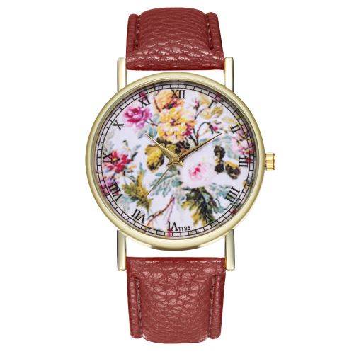 Véritable Rose Modèle Montre Bracelet En Cuir Montre Femme Montre Anniversaire De Mariage Cadeau Montre À Quartz T128-Acafé
