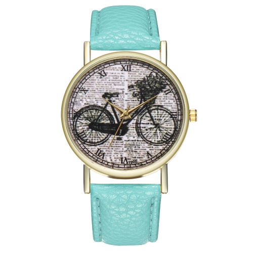 Dictionnaire de bicyclette classique montre bracelet en cuir dames montre pour hommes tendance de l'horloge à quartz T295-AMenthe verte