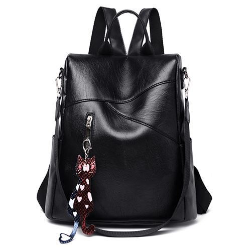 Sac À Dos Femme / Grande Capacité / Étudiant En Pu Cuir / Noir