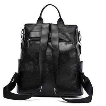 Sac À Dos Femme Grande Capacité Étudiant En Pu Cuir Noir