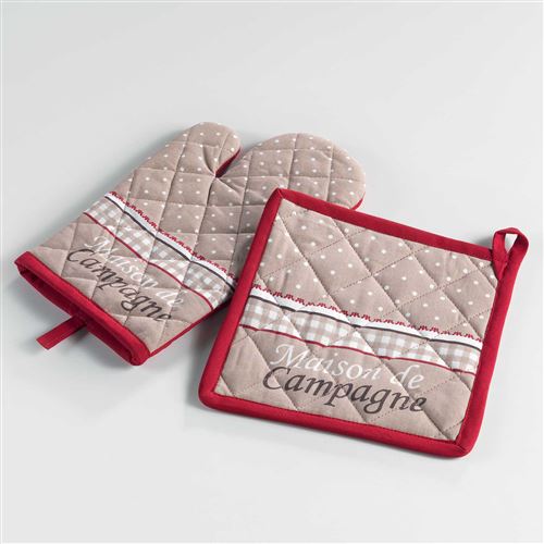 gant + manique 17 x 28 cm/20 x 20 cm coton imprime picoti
