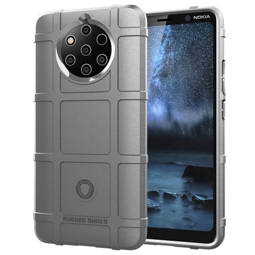 Coque en TPU bouclier grille carrée anti-chocs gris pour votre Nokia 9 PureView