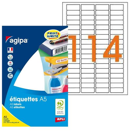 Etiquette adh&eacute;sive Agipa A5 10x22 - etui 1824