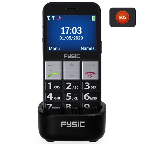 téléphone seniors portable facile pour les personnes âgées avec touches photo et bouton d'urgence Fysic FM-7810 Noir