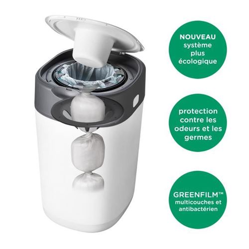 TOMMEE TIPPEE Poubelle à couches Twist & Click, Starter Pack, Blanc, + 6  recharges