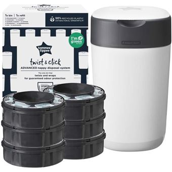 Starter pack poubelle à couches TOMMEE TIPPEE Twist & Click + 6 recharges  blanc - Tommee Tippee