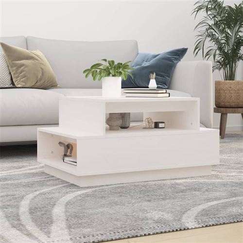 Non Communiqué Blanc Table Basse 80X55x40,5 Cm Bois Massif De Pin