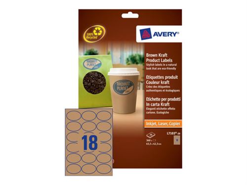 Avery Brown Kraft Product Labels L7103 - Adhésif permanent - brun - 63.5 x 42.3 mm 360 étiquette(s) (20 feuille(s) x 18) étiquettes