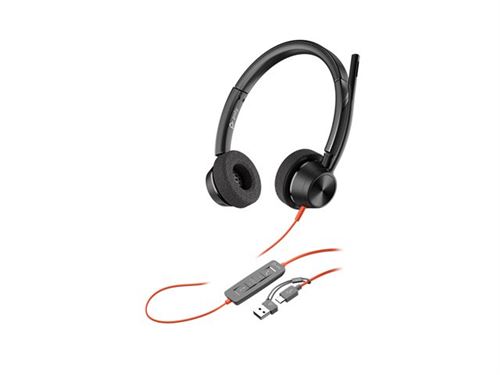 HP Poly Blackwire 3320 - Blackwire 3300 series - micro-casque - sur-oreille - filaire - USB-C - noir - certifié UC, Certifié pour Microsoft Teams