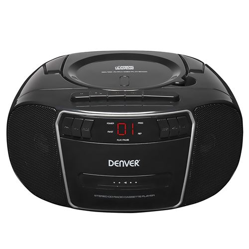 Lecteur CD Denver Electronics TCP-40, Casette Portable, Noir 2W RMS, Radio FM, Noir LCD 3,5 mm