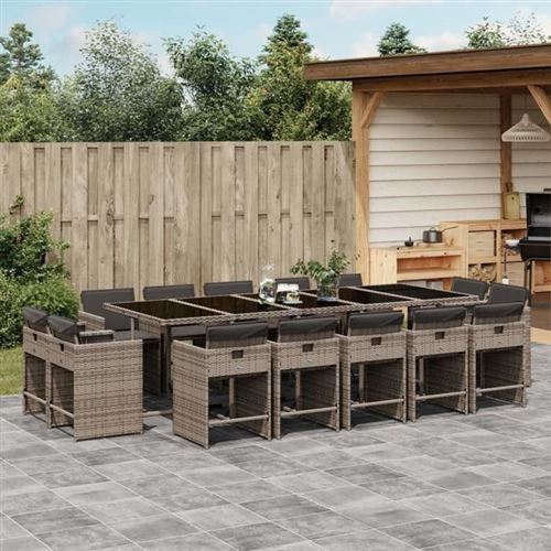 Non Communiqué Gris Vidaxl Ensemble À Manger De Jardin 15 Pcs Coussins Résine Tressée 3277999