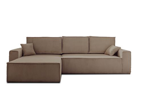 Non Communiqué Taupe Dellia - Canapé D'angle Réversible Convertible - Avec Coffre - En Velours Côtelé - 4 Places