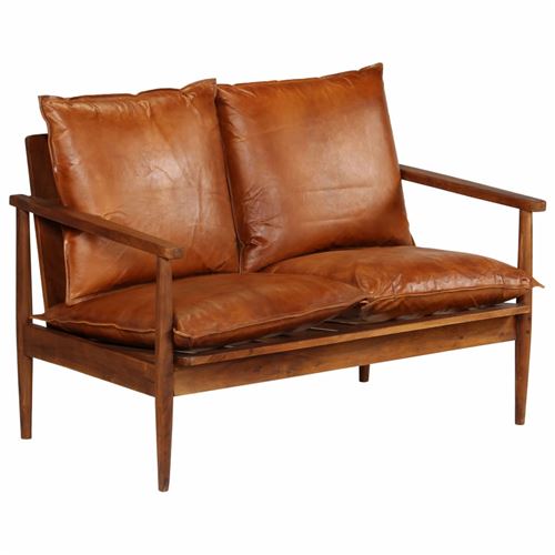 Non Communiqué Brun Vidaxl Canapé À 2 Places Cuir Véritable Avec Bois D'acacia Marron