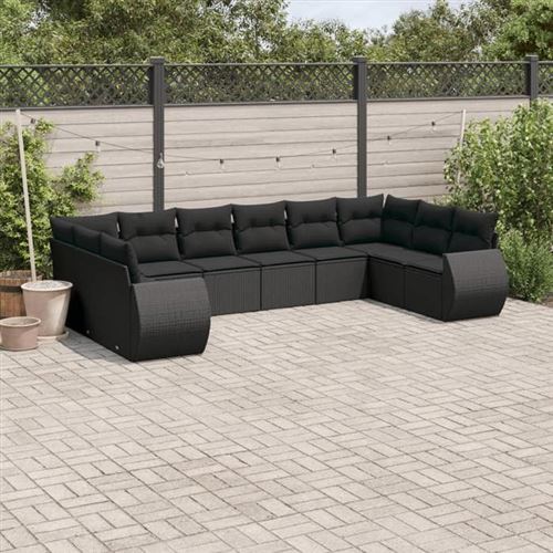 vidaXL - Salon de Jardin - 10 pièces - Noir - Image 2